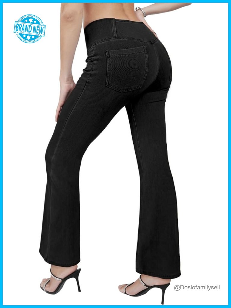 High Waisted V Cross Stretchy Flare Bell Bottom Jeans With Pockets Tummy Control
